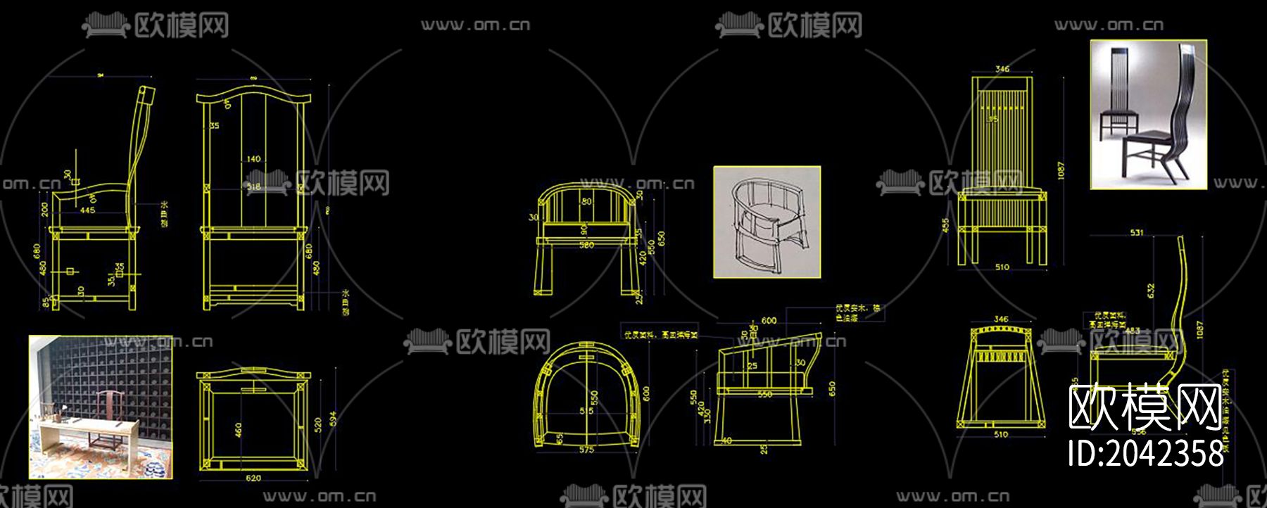 新中式沙发cad图库下载（渲染图4）