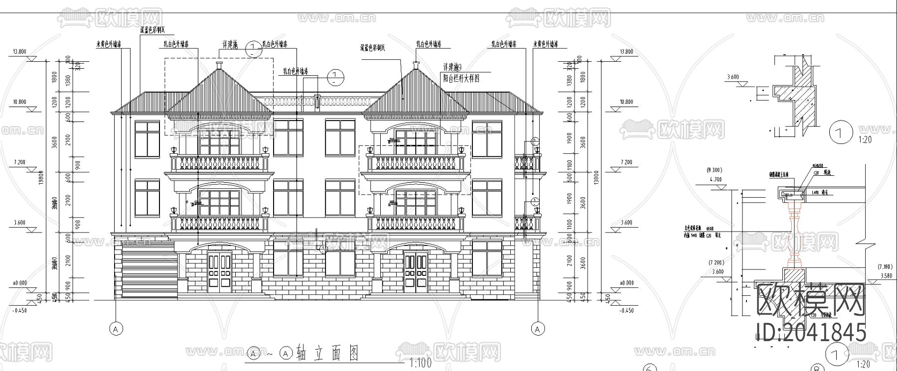 别墅建筑cad施工图下载（渲染图1）