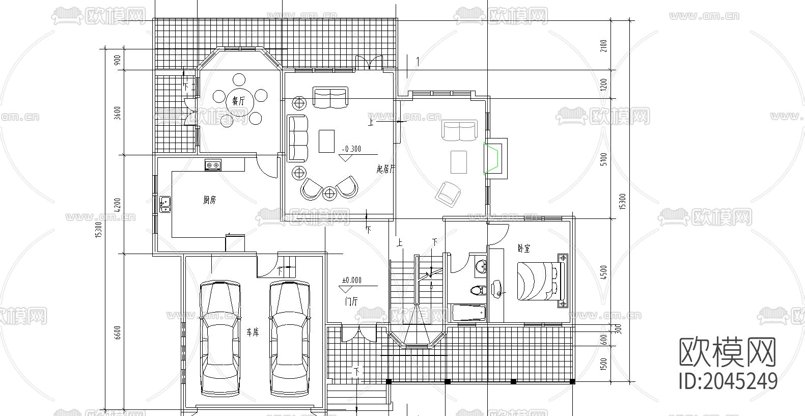 坡地独栋别墅cad施工图下载（渲染图1）