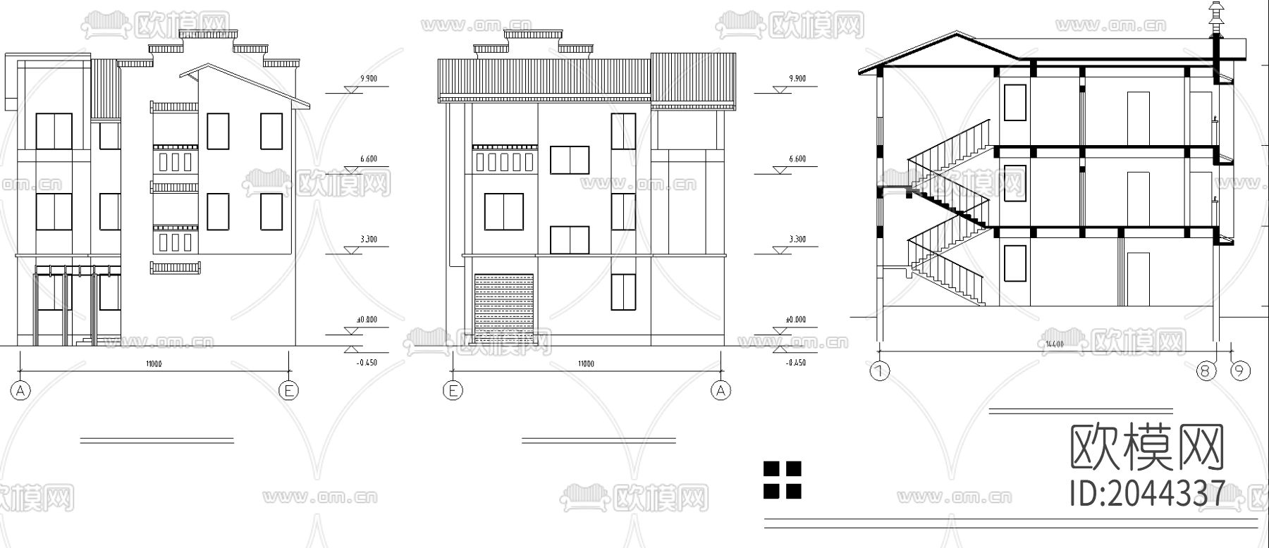别墅cad施工图下载（渲染图1）