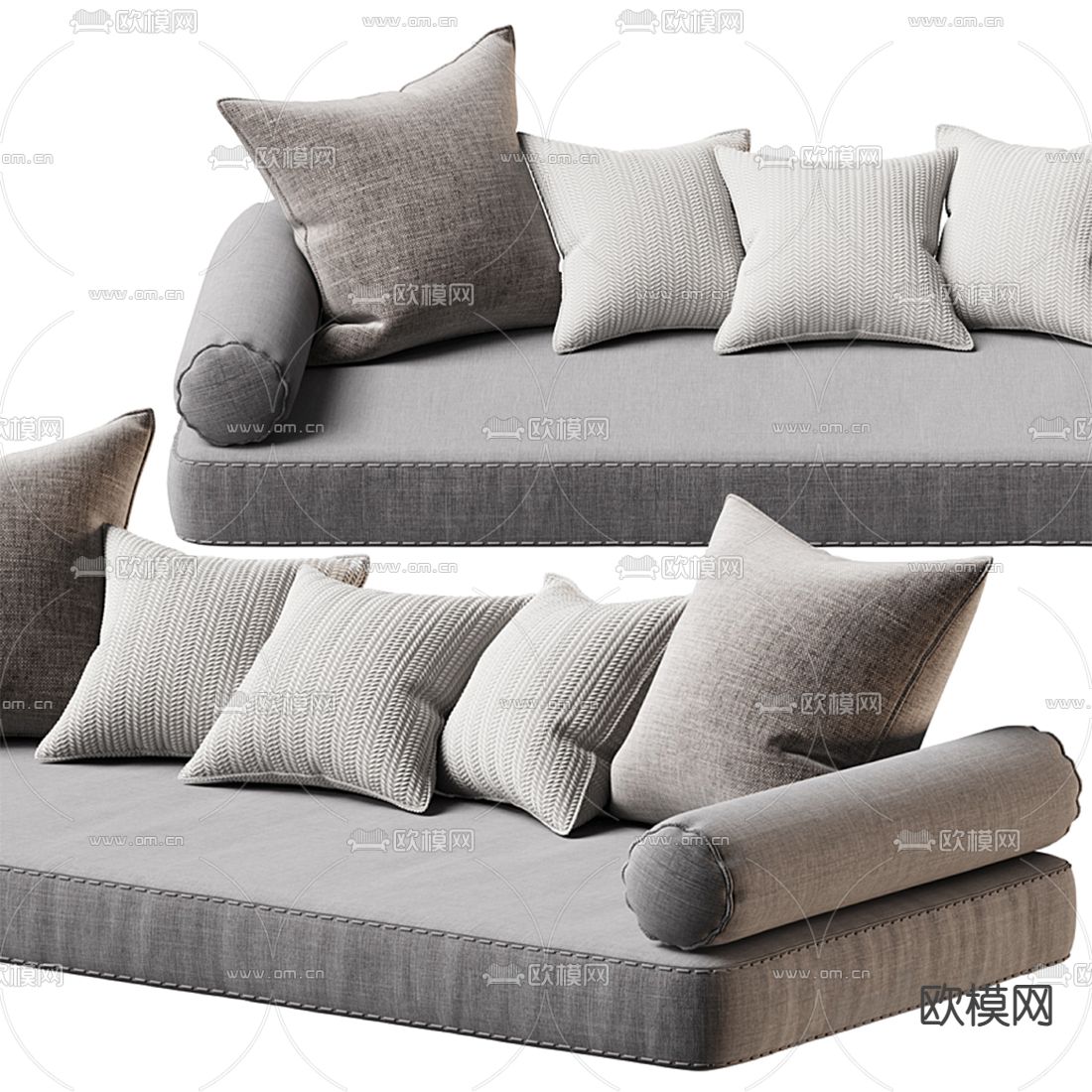 现代布艺飘窗垫沙发垫3d模型下载（渲染图2）