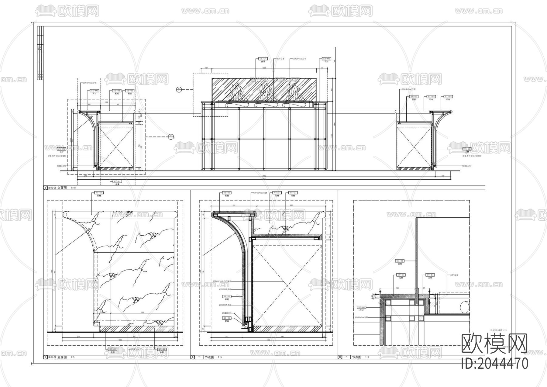 圆形水吧台节点大样下载（渲染图3）