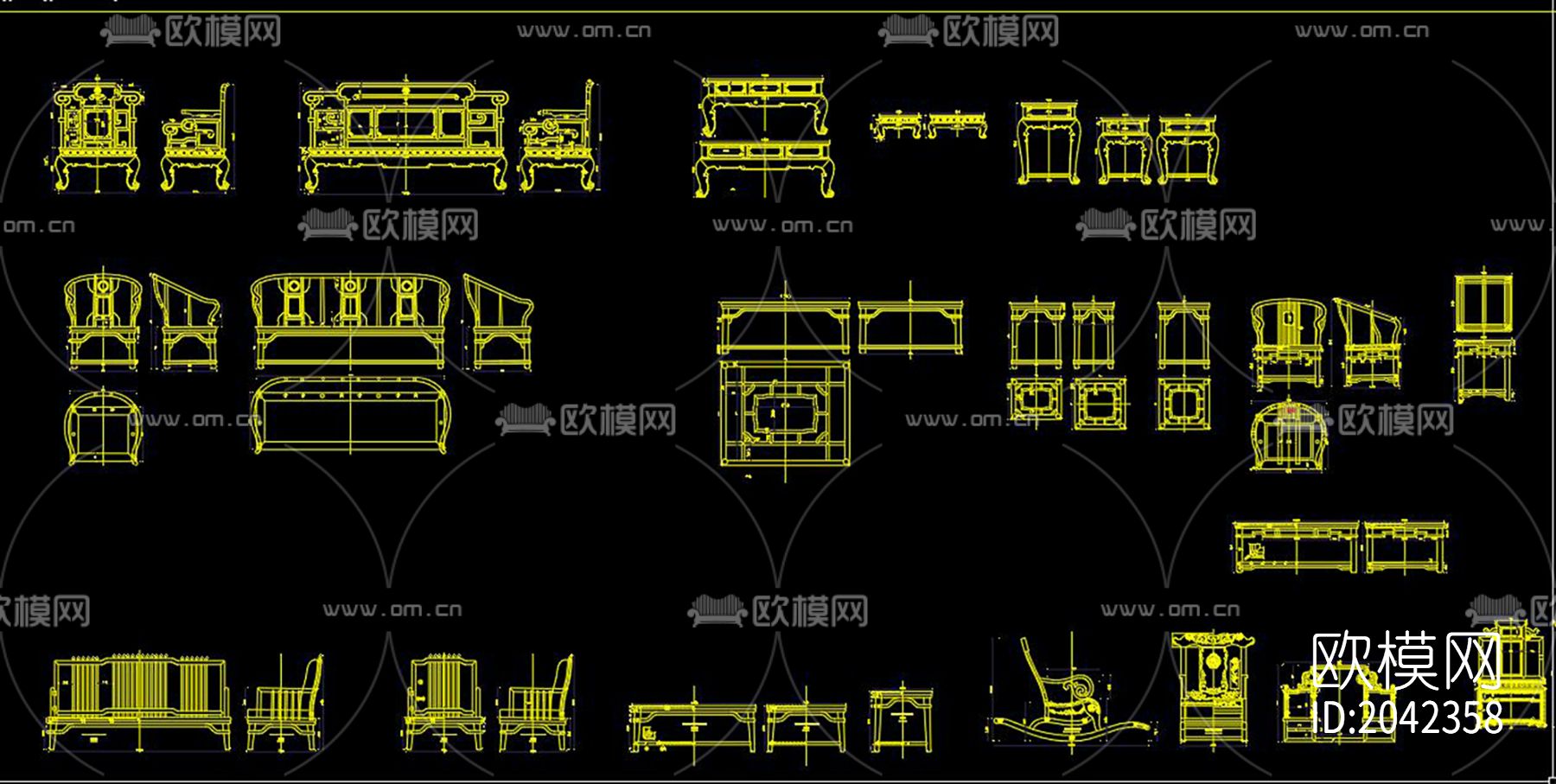 新中式沙发cad图库下载（渲染图5）