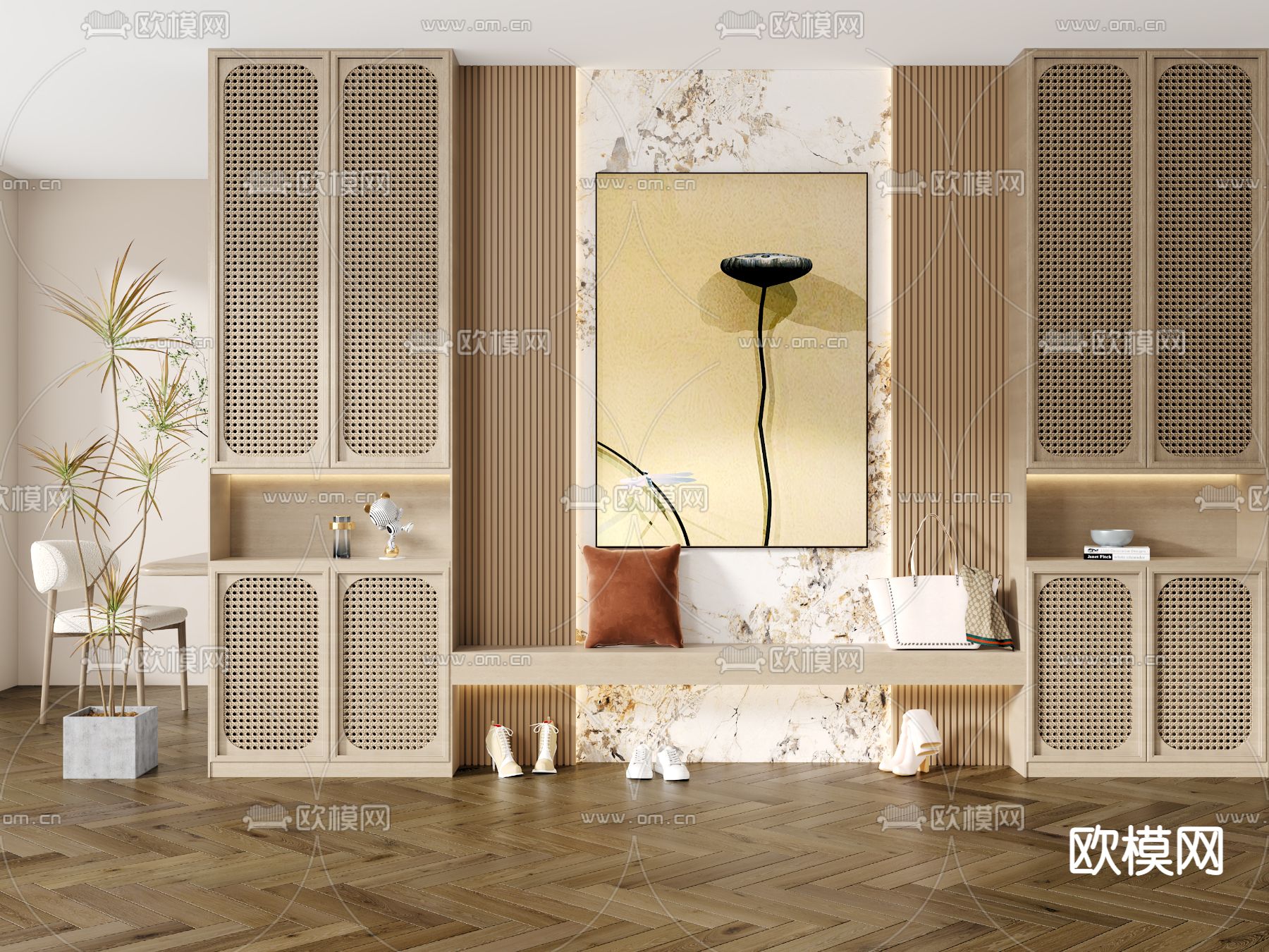 侘寂玄关鞋柜su模型下载（渲染图1）