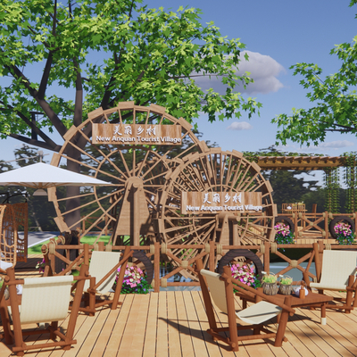  现代村庄入口景观su模型 