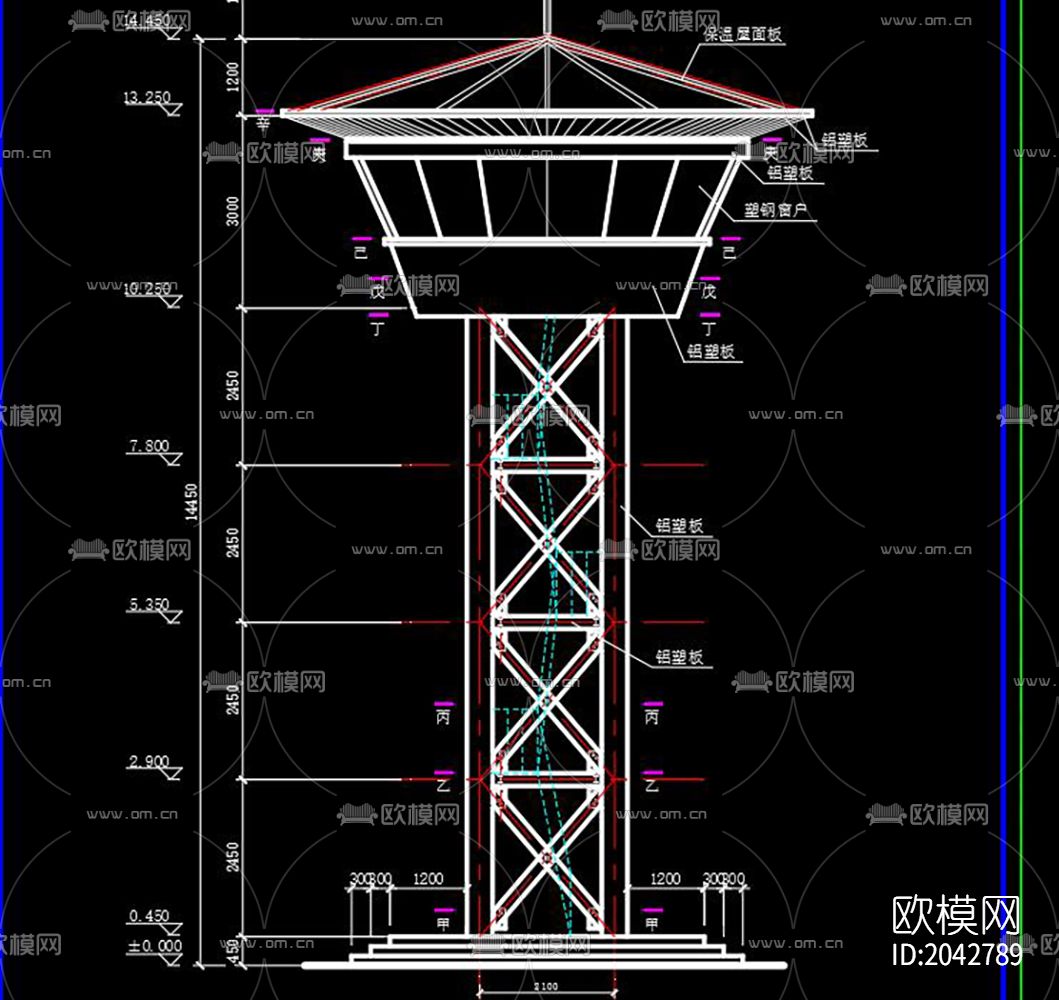 瞭望塔cad施工图下载（渲染图2）