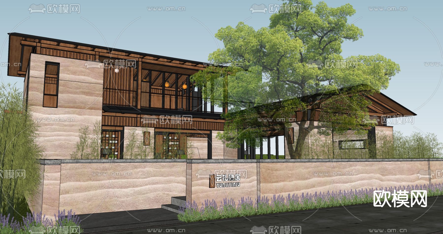 中式乡村庭院su模型下载（渲染图1）