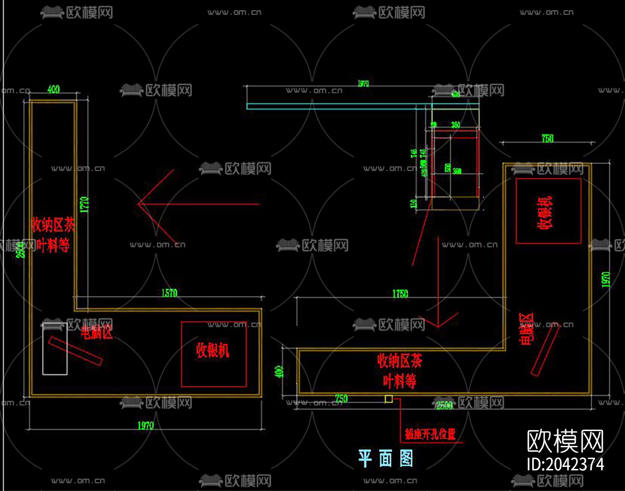奶茶店cad施工图下载（渲染图5）