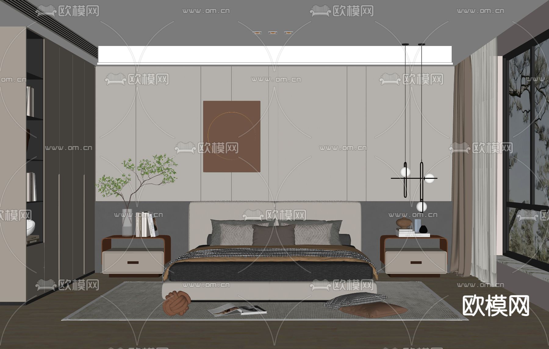 现代卧室su模型下载（渲染图2）
