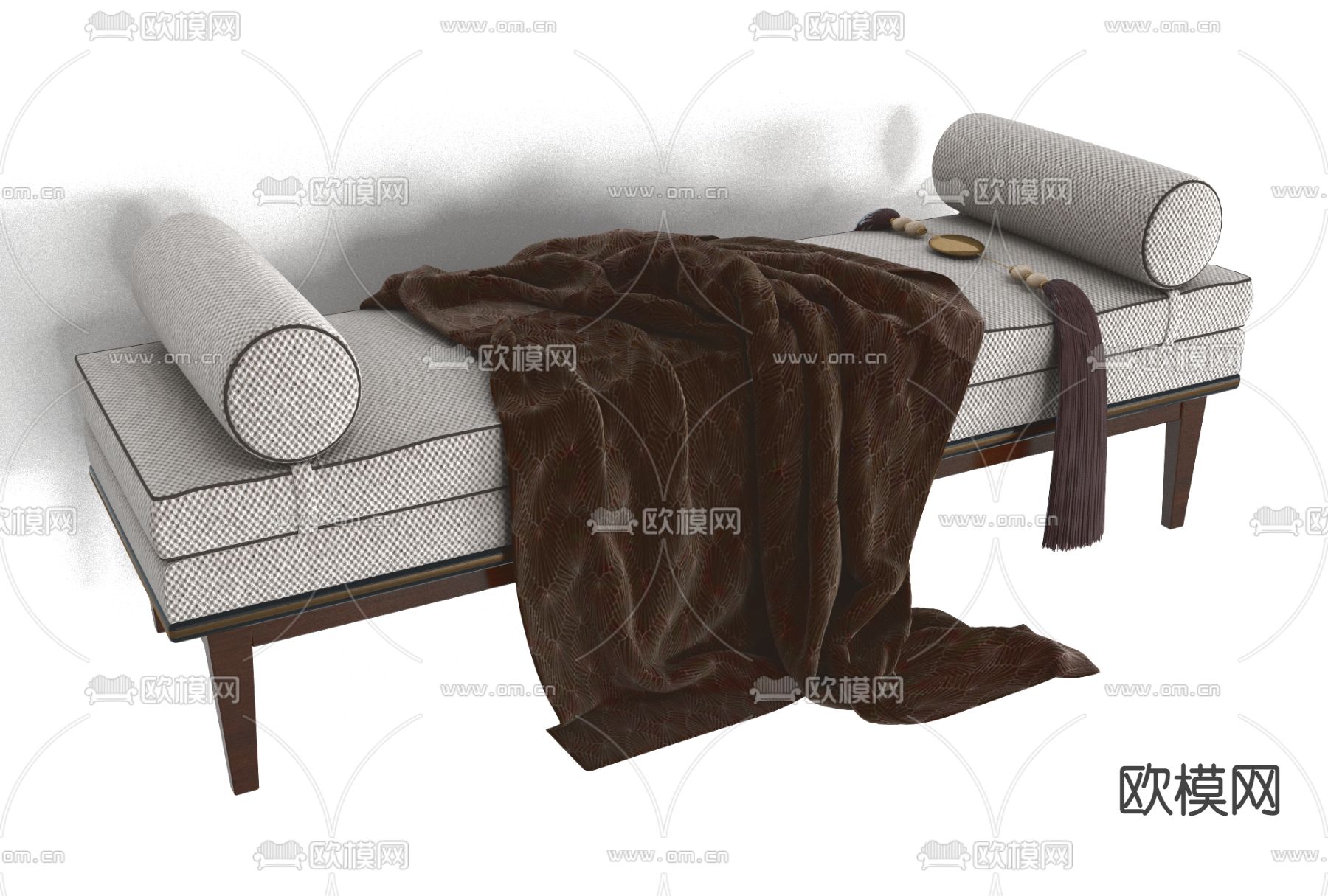 新中式床尾脚踏免费3d模型下载