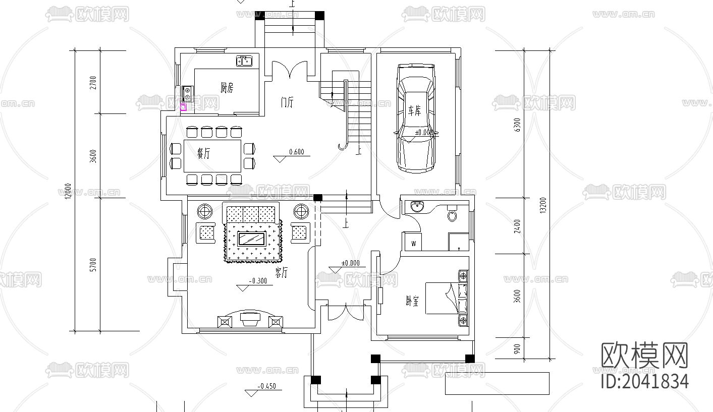 别墅建筑cad施工图下载（渲染图1）
