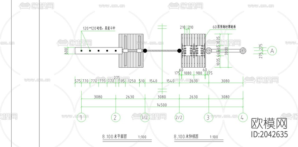 四柱五樓牌坊cad施工圖下載(渲染圖2)