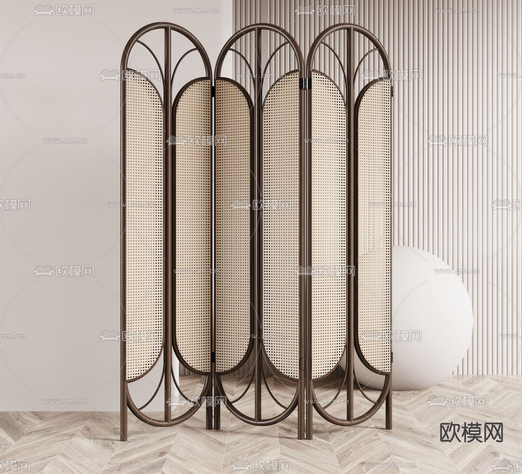 侘寂藤编屏风隔断3d模型下载