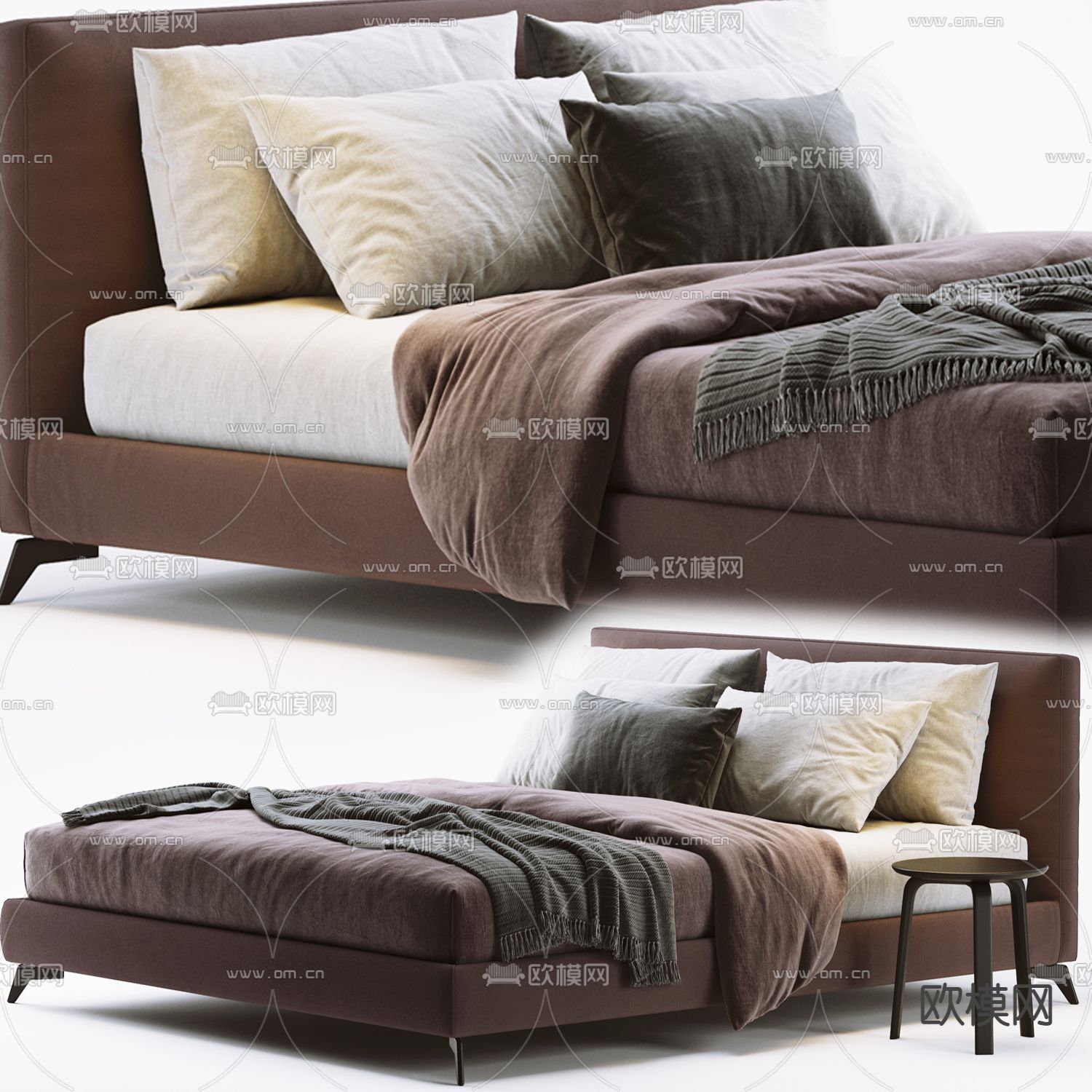 Meridiani 现代布艺双人床3d模型下载（渲染图1）