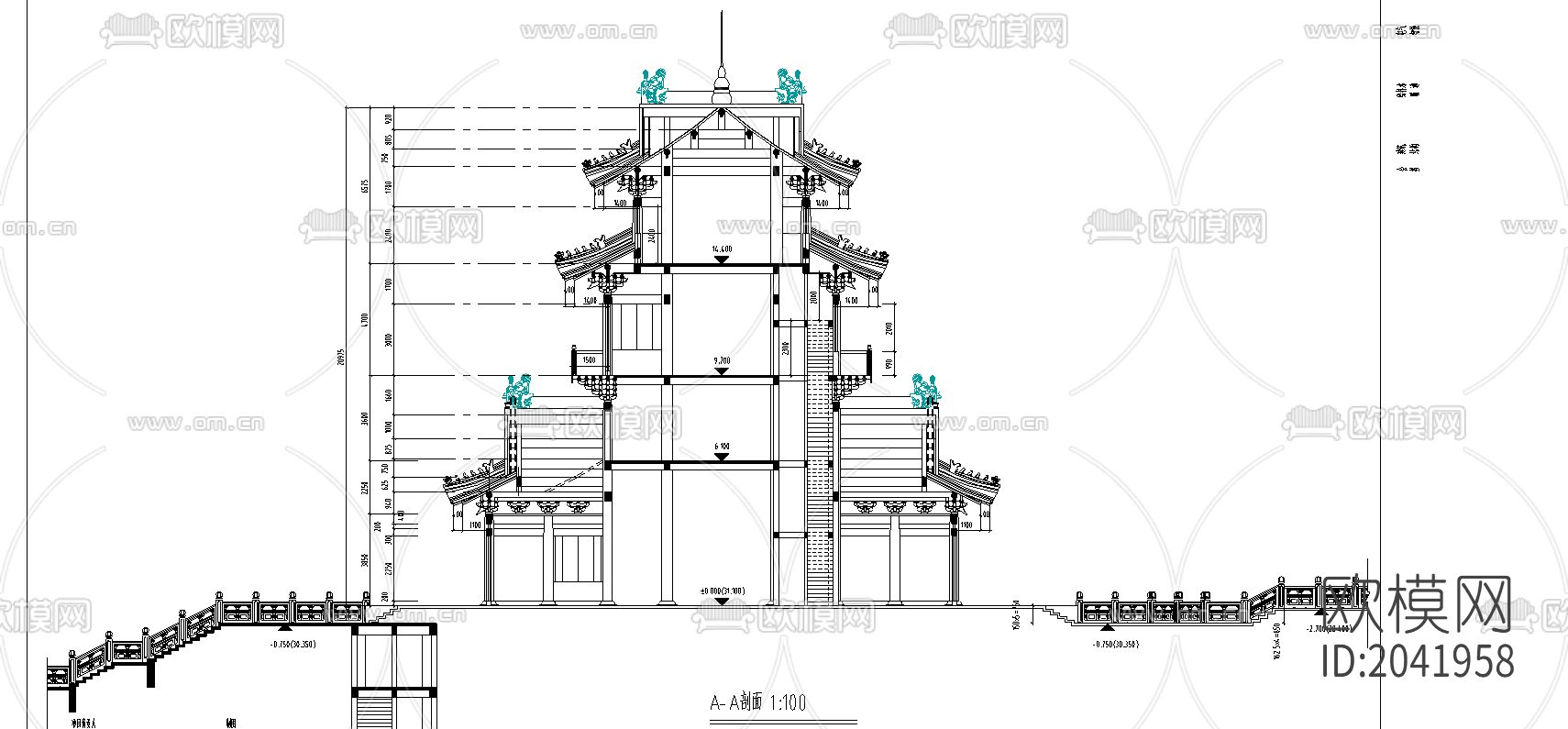 望海楼cad施工图下载（渲染图3）