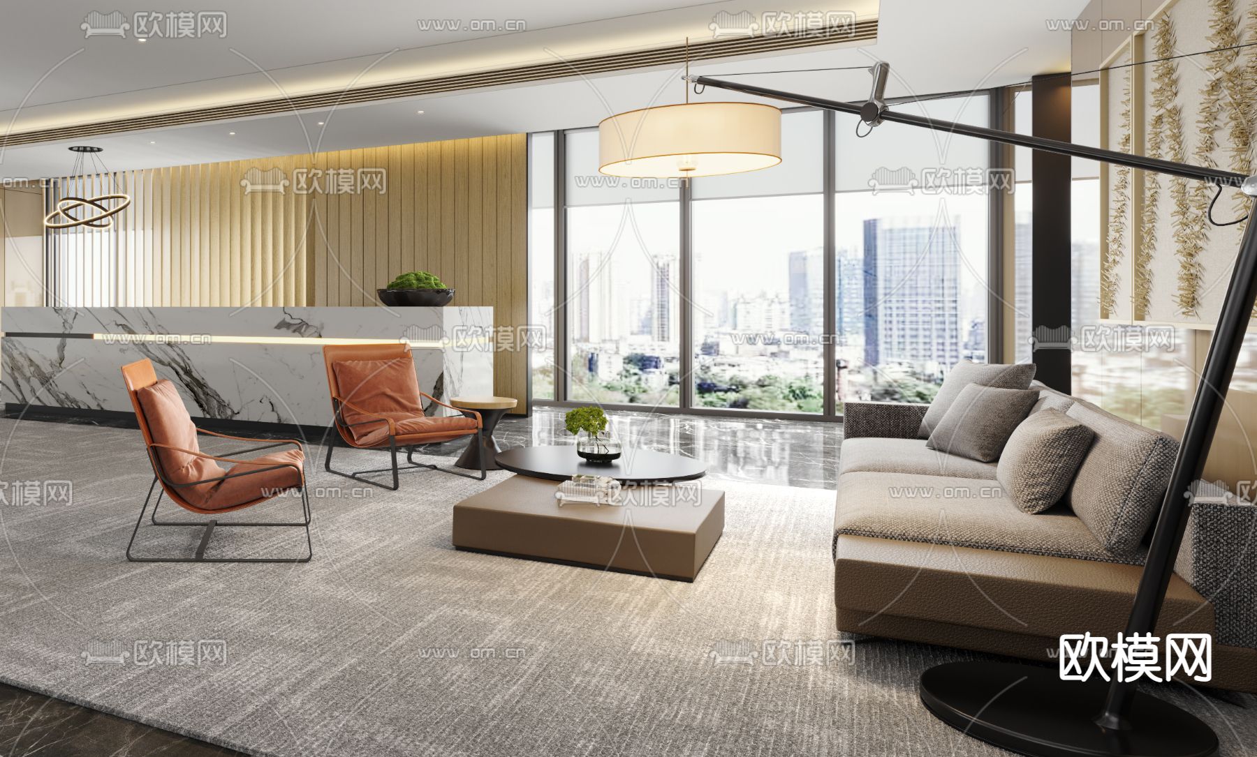 现代办公室前台接待3d模型下载（渲染图2）