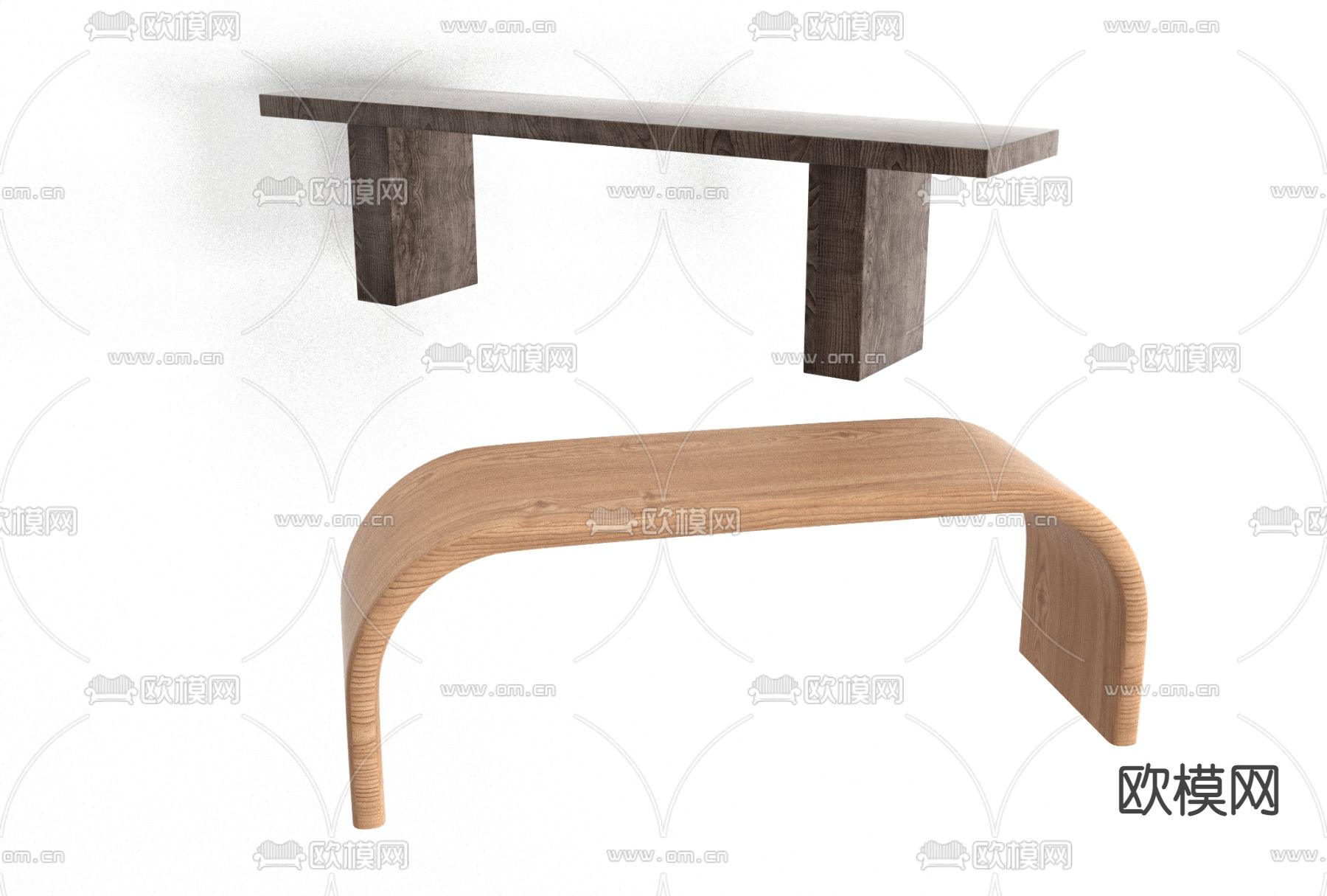 现代实木长条凳子免费3d模型下载