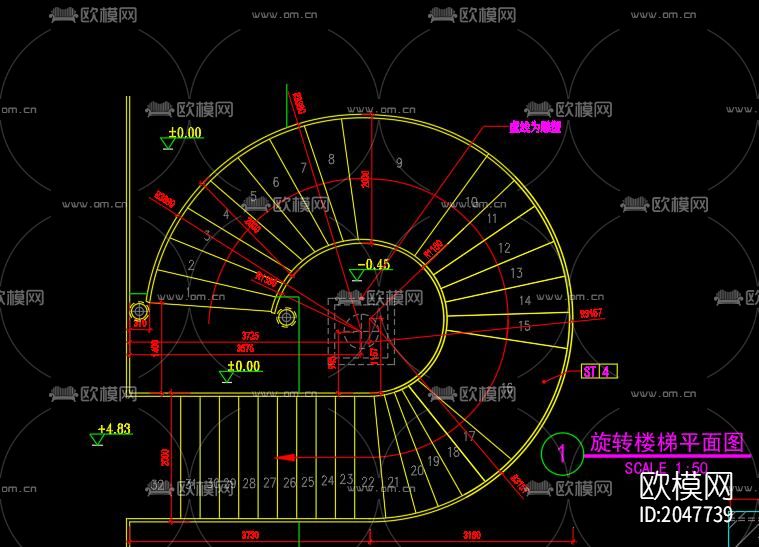 旋转楼梯节点大样下载（渲染图2）