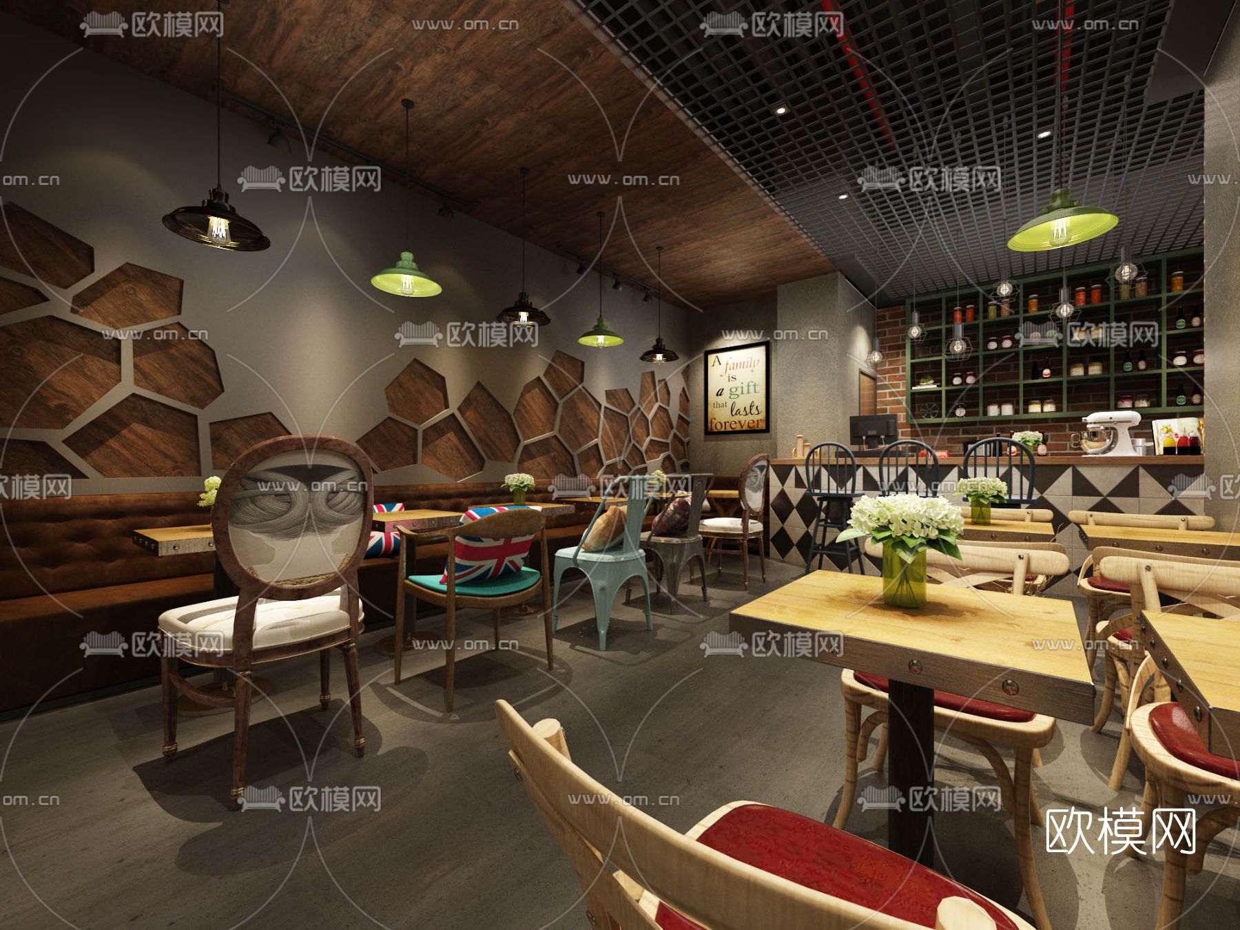 工业风餐厅免费3d模型下载