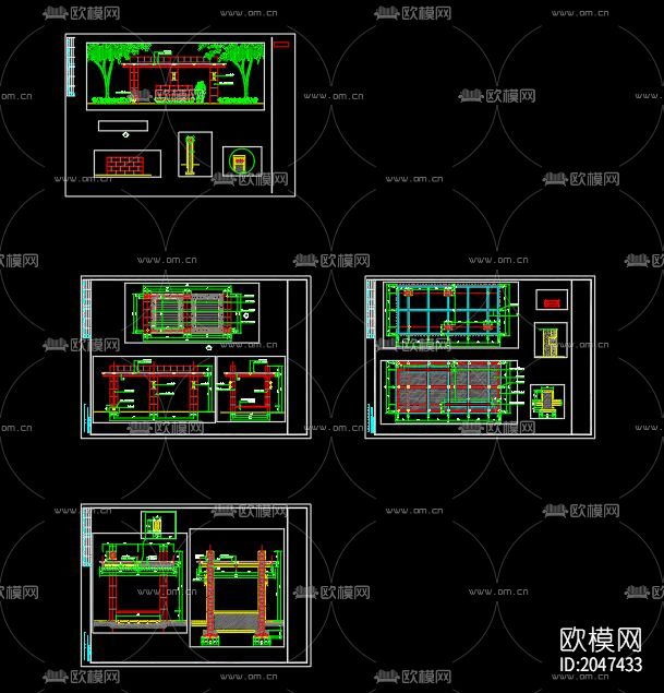 玻璃亭廊架cad施工图下载（渲染图5）