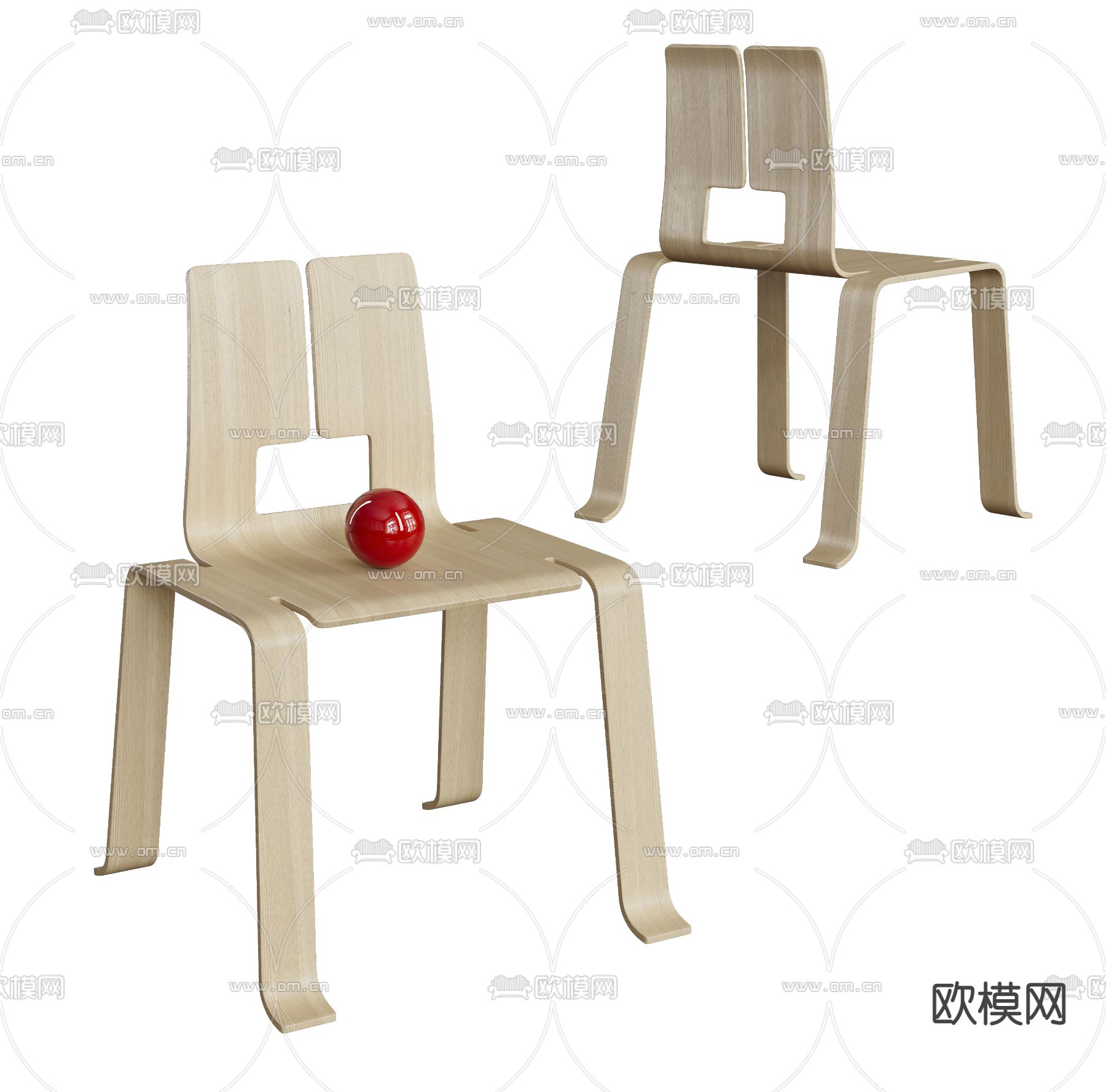 Cassina 实木休闲椅3d模型下载（渲染图1）