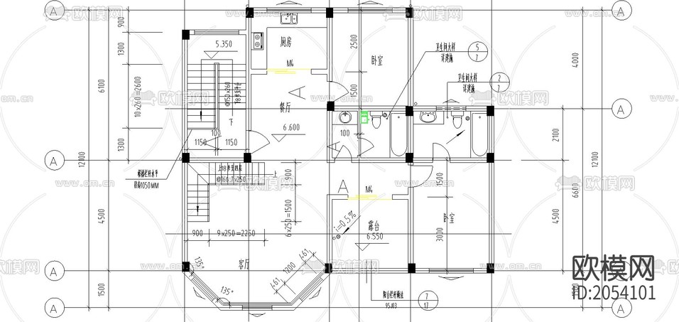 復(fù)式別墅cad施工圖下載(渲染圖6)