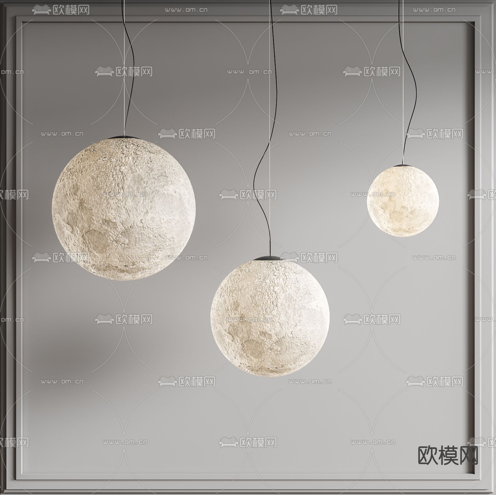 现代月球吊灯su模型下载（渲染图1）
