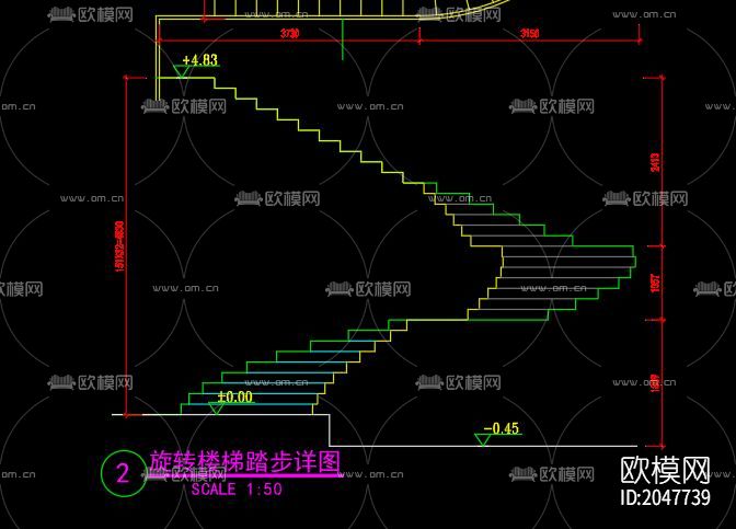 旋转楼梯节点大样下载（渲染图4）