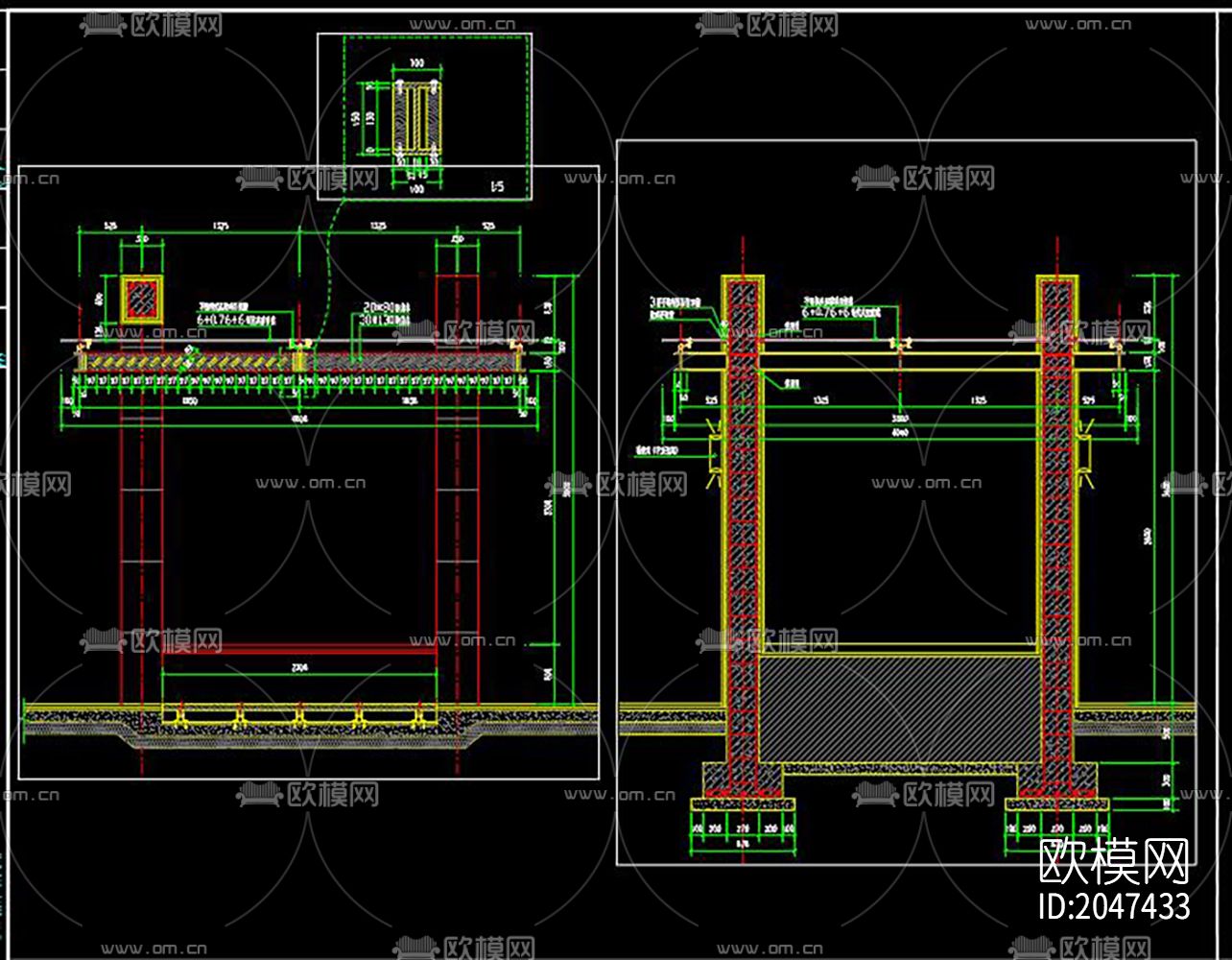 玻璃亭廊架cad施工图下载（渲染图3）