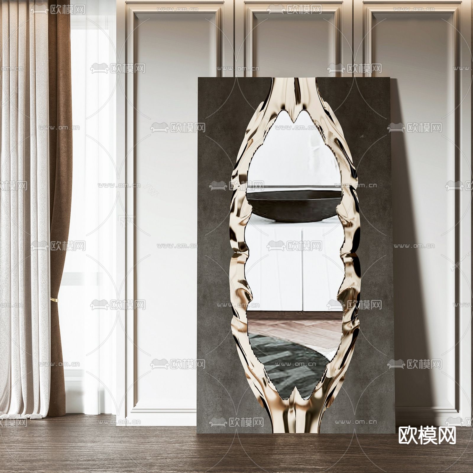 现代落地镜子su模型下载（渲染图1）