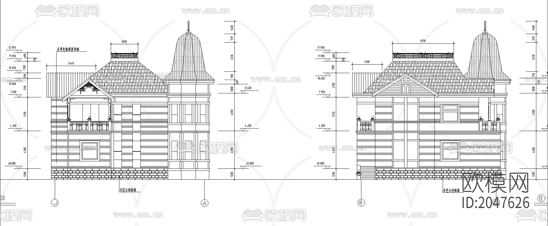 俄罗斯式别墅cad施工图下载（渲染图2）