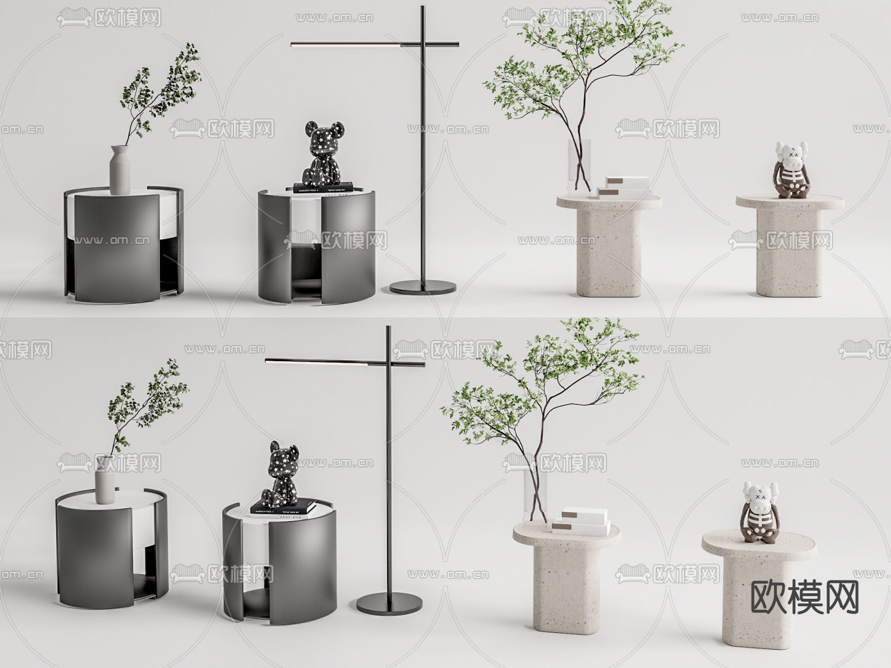 现代床头柜su模型下载（渲染图1）