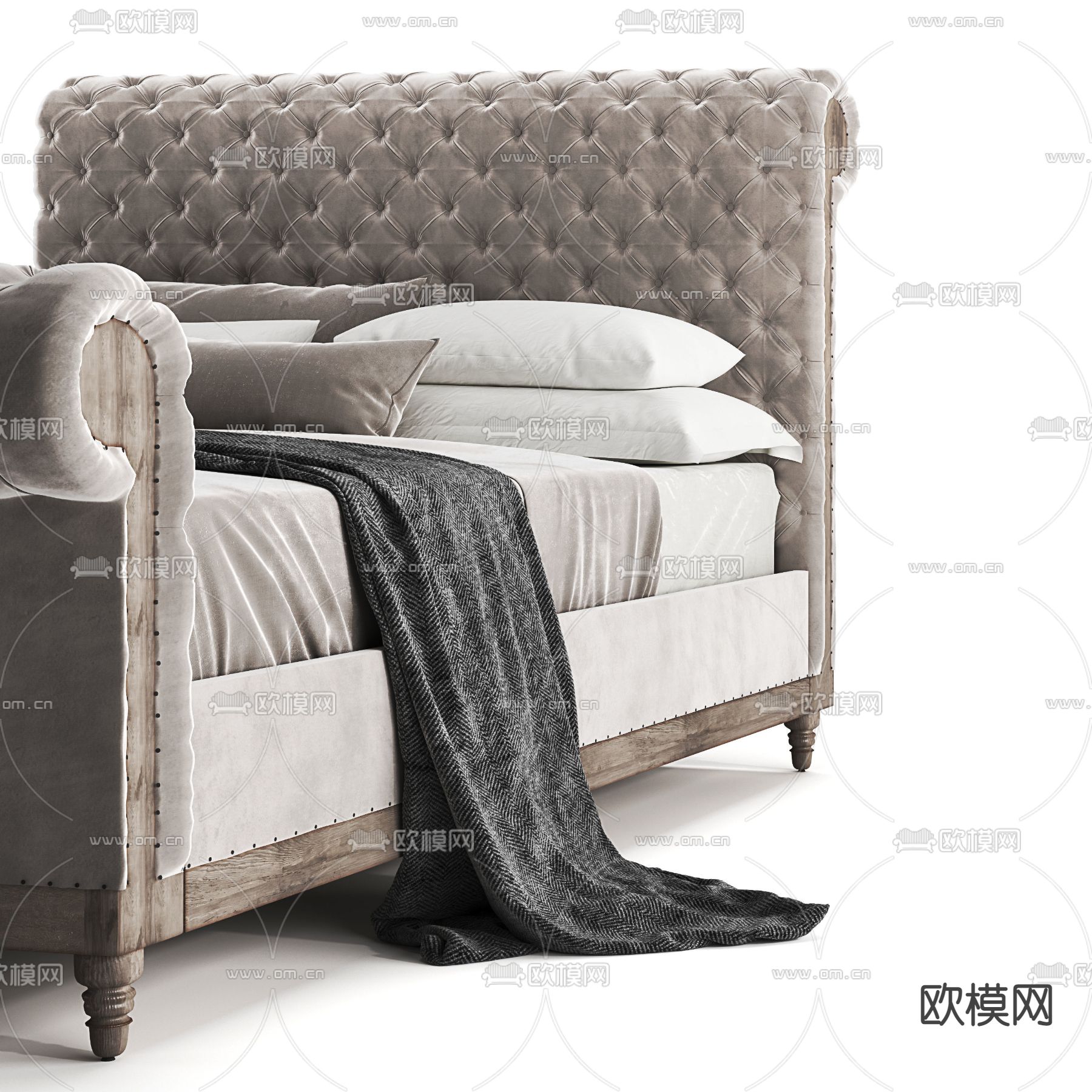 简欧布艺单人床3d模型