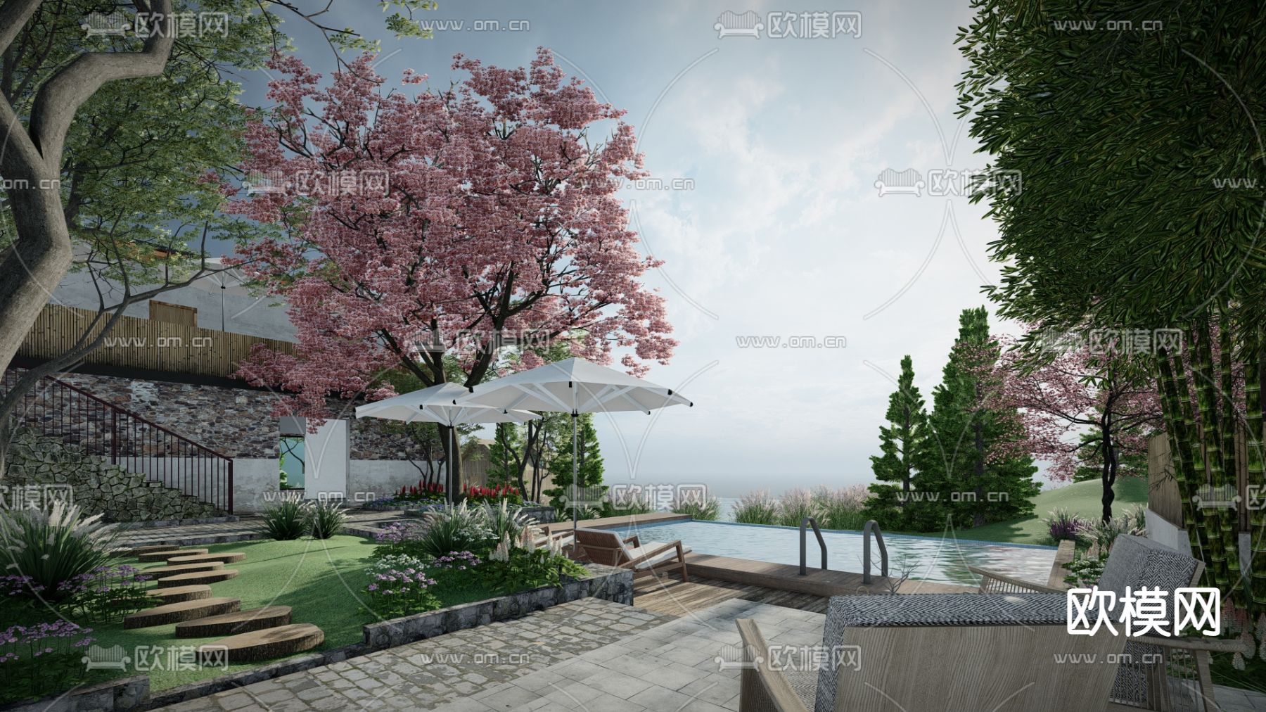 中式乡村庭院su模型下载（渲染图3）