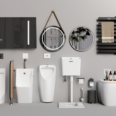  现代小便斗坐式马桶su模型 