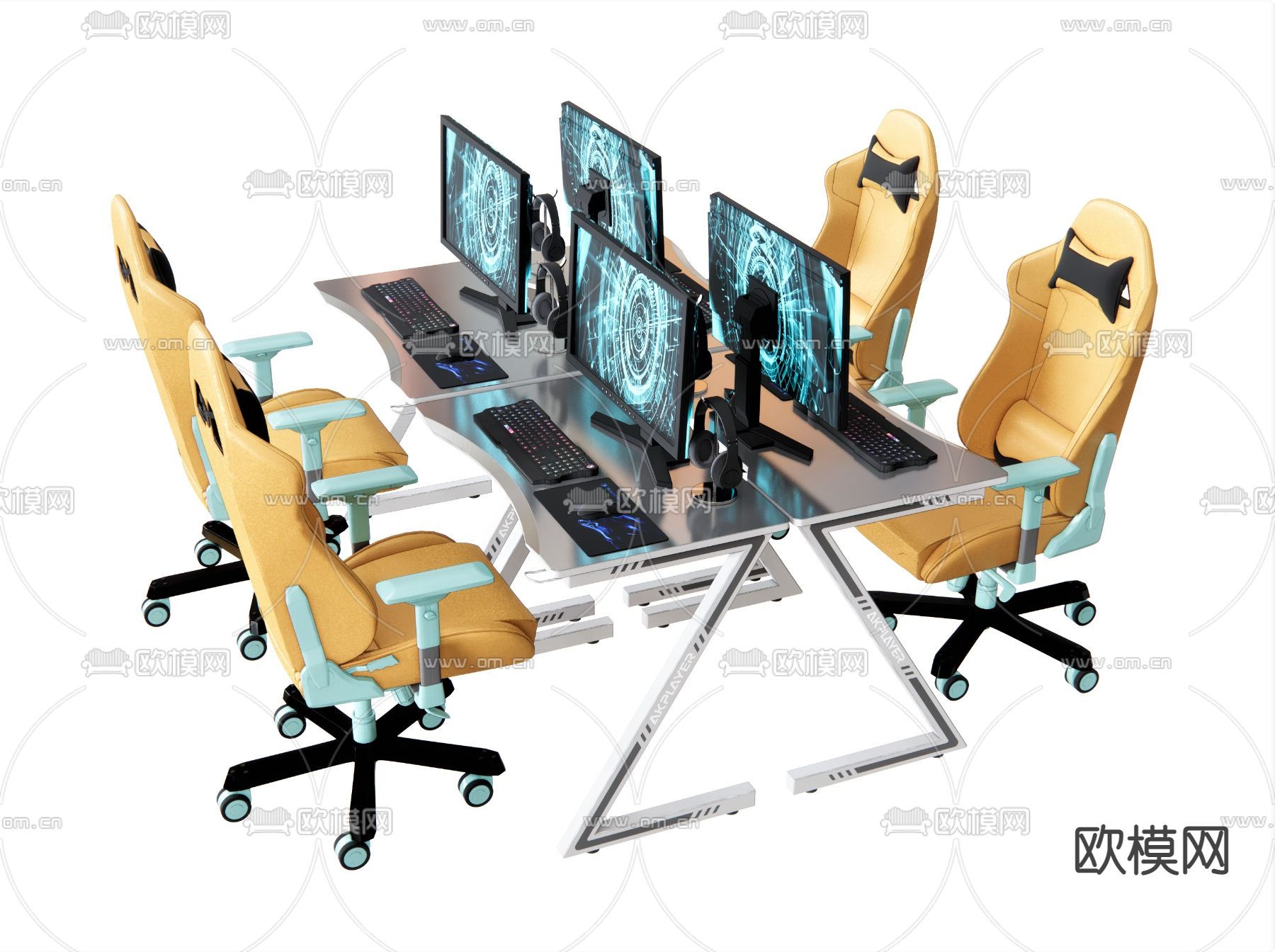 现代电竞桌椅su模型下载（渲染图1）