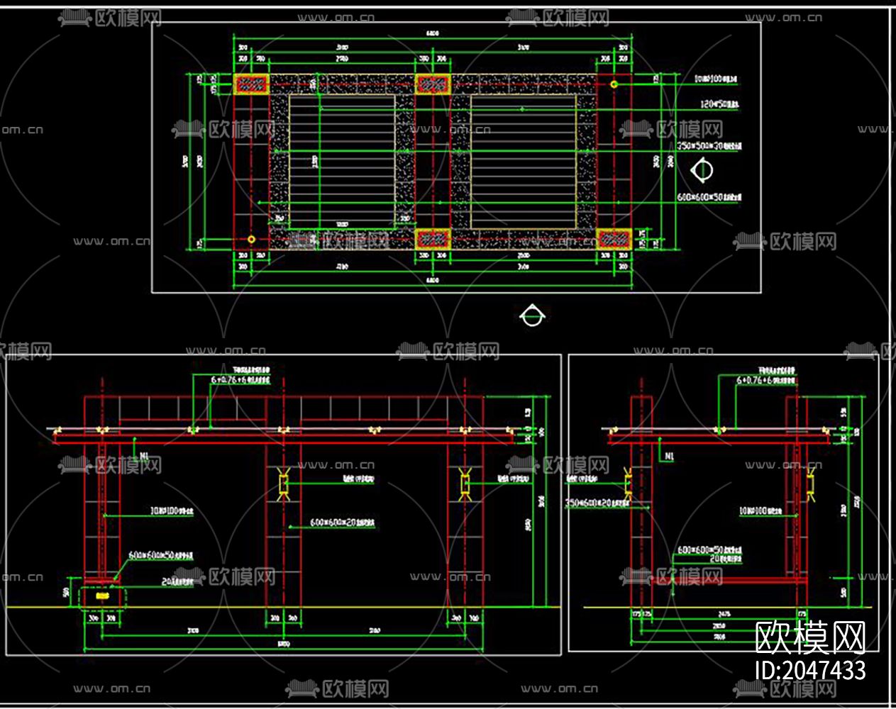 玻璃亭廊架cad施工图下载（渲染图1）