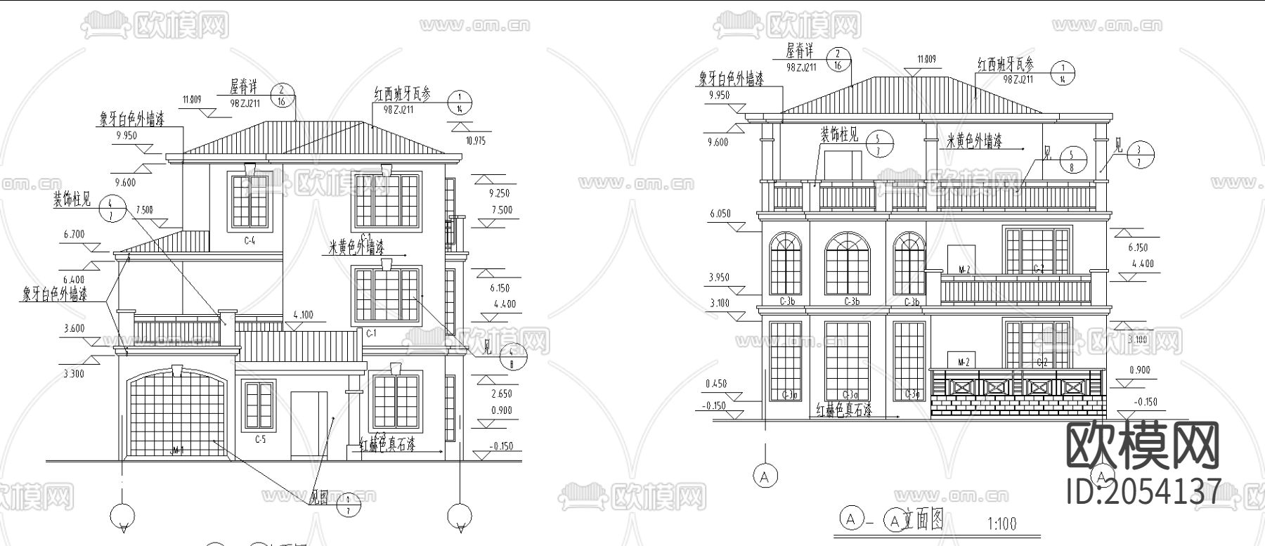 别墅建筑cad施工图下载（渲染图2）