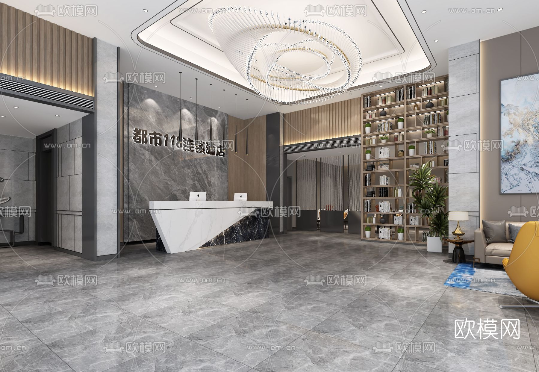 现代酒店前台大厅免费3d模型