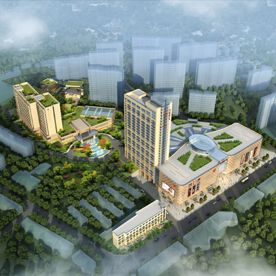  现代酒店鸟瞰su模型 