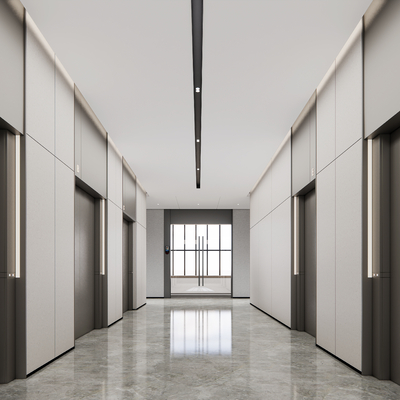  现代电梯厅su模型 