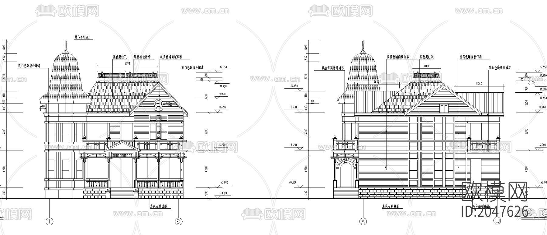俄罗斯式别墅cad施工图下载（渲染图1）