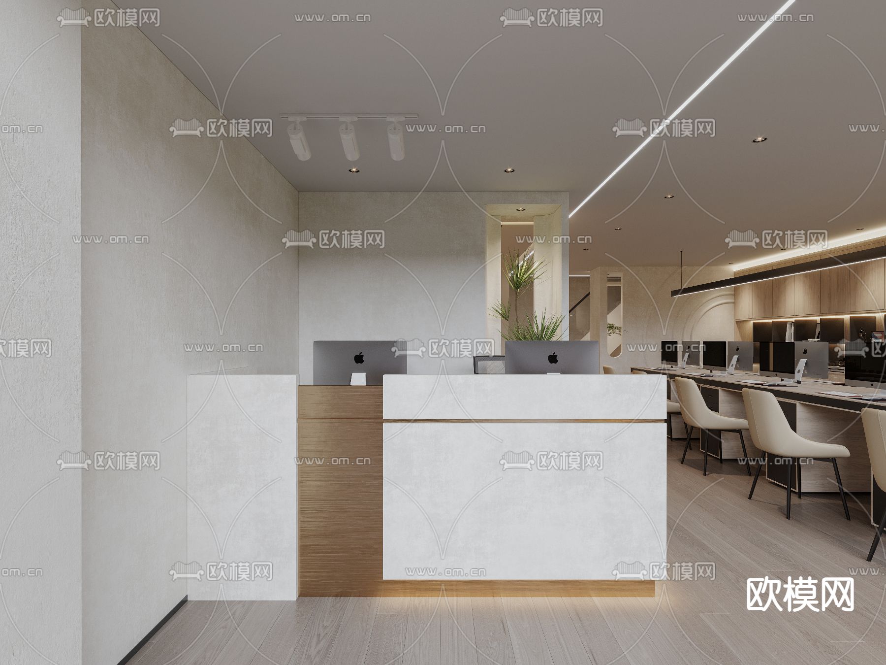 现代敞开式办公室3d模型