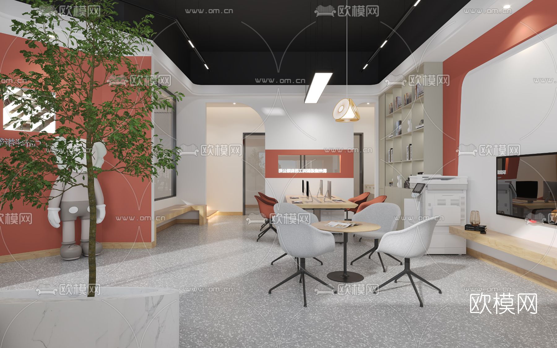 现代敞开办公区免费3d模型下载（渲染图1）