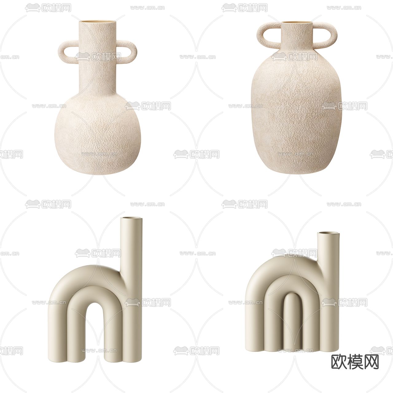 侘寂陶瓷器皿摆件3d模型下载（渲染图1）