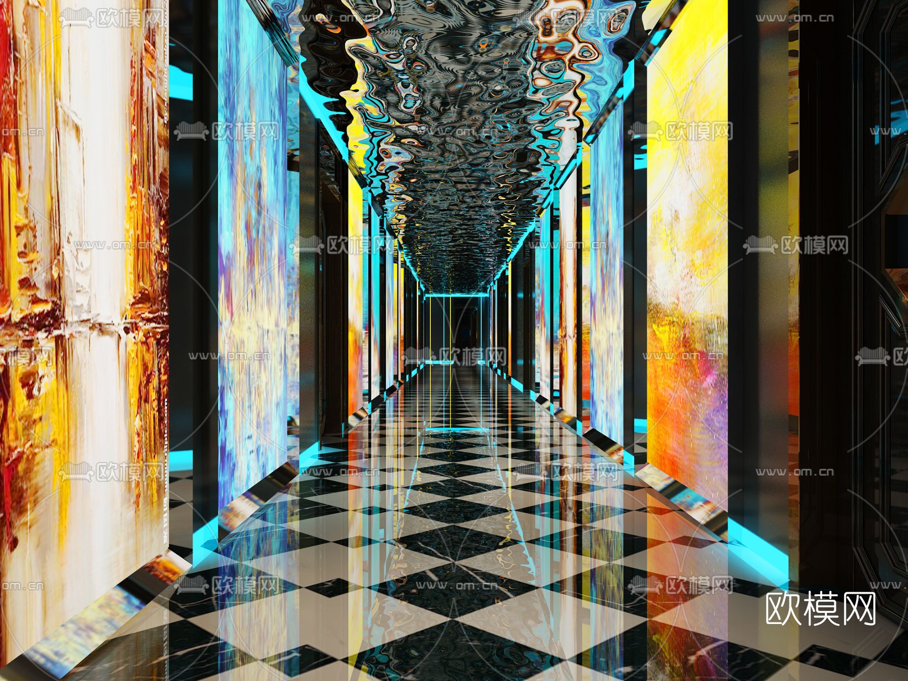 现代KTV走廊过道免费3d模型下载