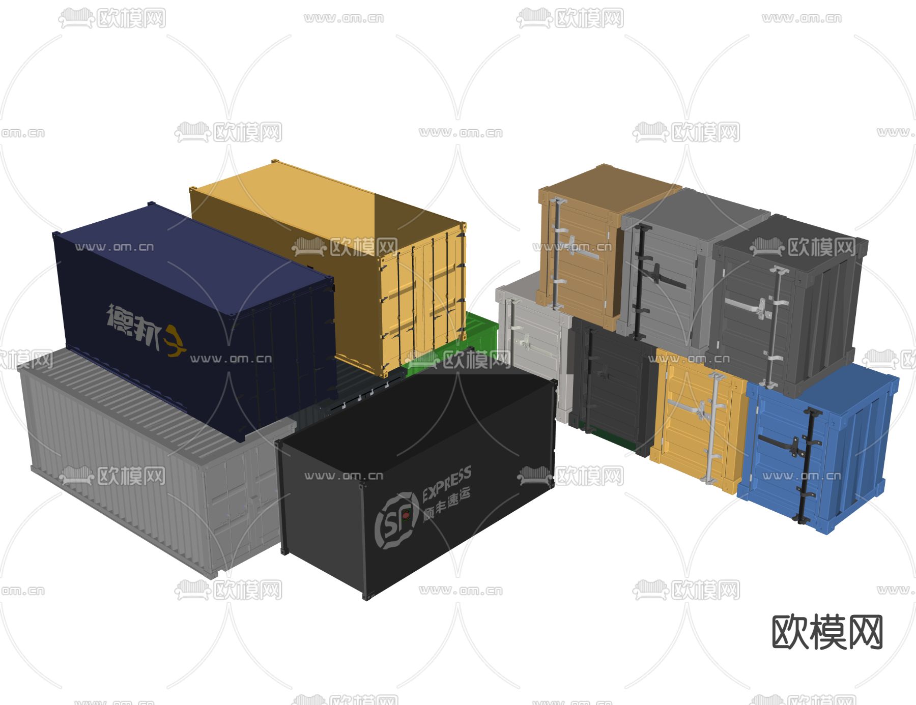 现代集装箱货柜su模型下载（渲染图2）