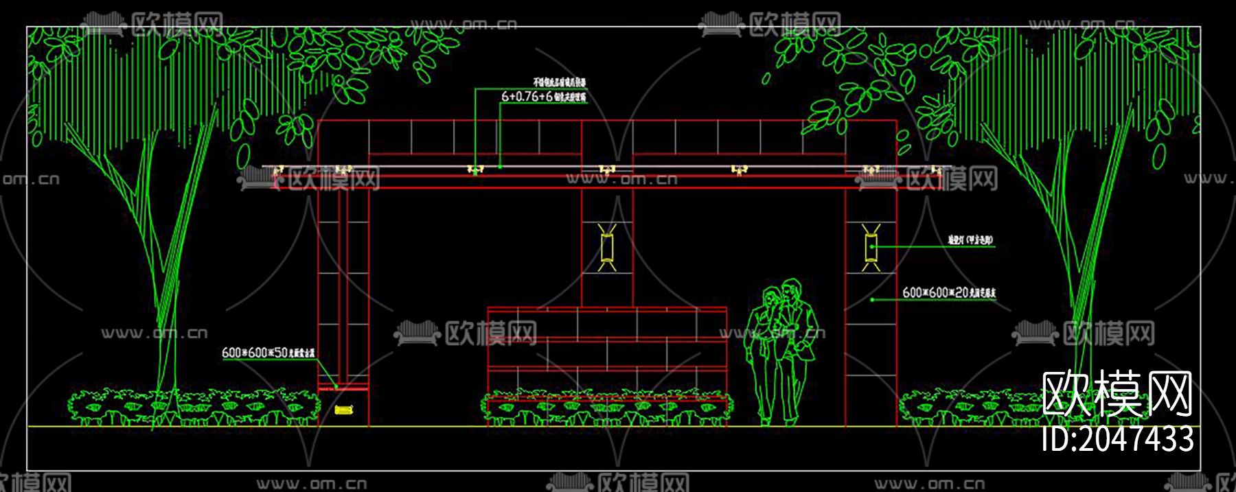 玻璃亭廊架cad施工图下载（渲染图2）