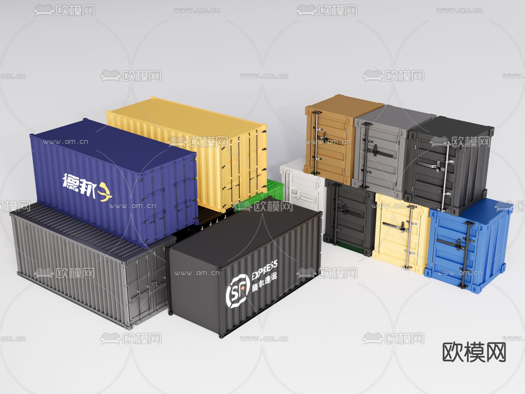 现代集装箱货柜su模型下载（渲染图1）