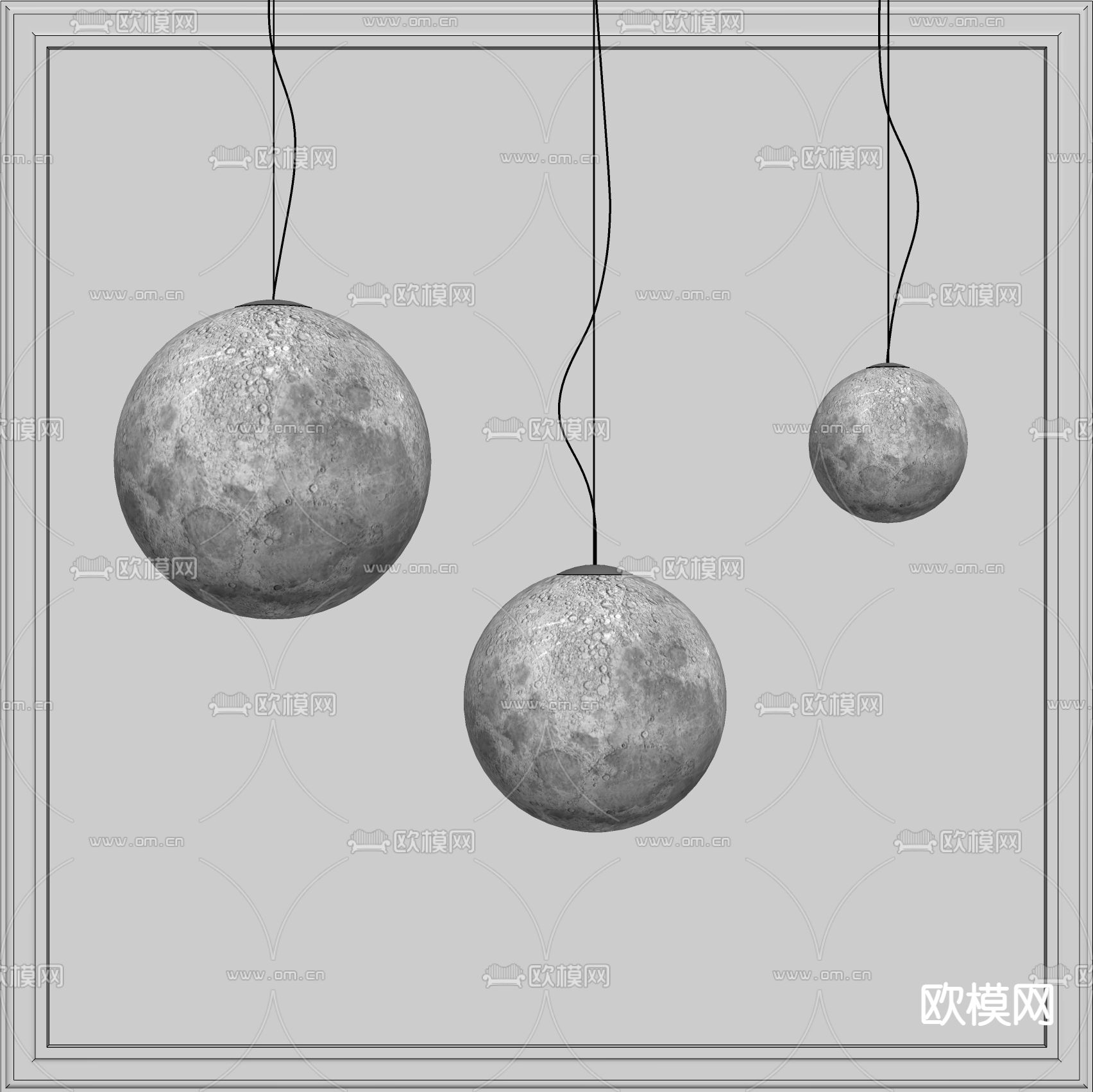现代月球吊灯su模型下载（渲染图2）